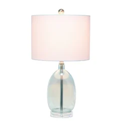 Glass Table Lamp With White Drum Shade Blue - Lalia Home