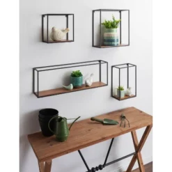 4pc Mallory Wood And Metal Wall Shelf Set Rustic Brown - Kate & Laurel All Things Decor -Finest Home Decoration GUEST 6de01aee d307 4b8b 86b0 94c1aed0a8e3
