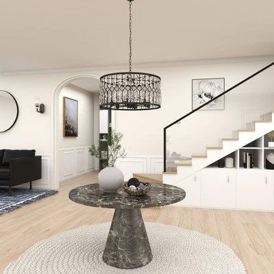 Metal Crystal Embellishments 6 Light Chandelier With Link Style Chain Black - Olivia & May 16 Metal Crystal Embellishments 6 Light Chandelier With Link Style Chain Black - Olivia & May - Image 14