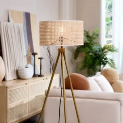 60" Sandy Faux Wood Floor Lamp With Rattan Shade - Globe Electric -Finest Home Decoration GUEST 7064b32b af1d 4695 a5e9 17e2698414c9