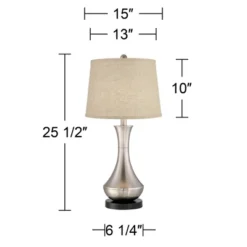 360 Lighting Simon Modern Table Lamps 25 1/2" High Set Of 2 Brushed Nickel With USB Charging Port Burlap Fabric Drum Shade For Bedroom Bedside Desk -Finest Home Decoration GUEST 716a9fb0 f34f 4e7f 9ea0 886f4a8f35f5