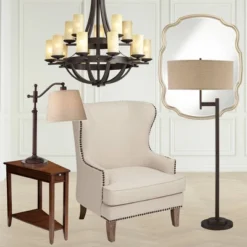 Regency Hill Downbridge Style Desk Table Lamp Adjustable Height 30.5" Tall Bronze Metal Tan Linen Look Shade For Living Room Bedroom Office -Finest Home Decoration GUEST 7192e8ad 461e 429b 8298 fa9c63f870a2