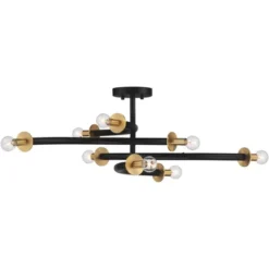 Possini Euro Design Alturus Modern Ceiling Light Semi Flush Mount Fixture 34" Wide Gloss Black Warm Brass 8-Light For Bedroom Living Room Hallway Home -Finest Home Decoration GUEST 7277a17b c87f 43f0 9269 08b6aff9a7f6