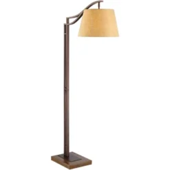 Franklin Iron Works Tahoe Rustic Industrial Downbridge Arc Floor Lamp 60" Tall Bronze Metal Faux Leather Empire Shade For Living Room Reading Bedroom -Finest Home Decoration GUEST 73942368 bb6f 4a87 8ab7 ec98e041e09d