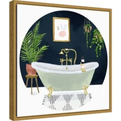 16" X 16" Homebody Collection C Bath By Victoria Borges Framed Canvas Wall Art Gold - Amanti Art