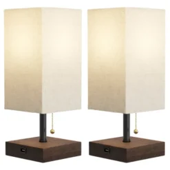 Small Table Lamp Set With Wood Base – Set Of 2 Modern Rectangle Lights With LED Bulb IncludeDecor Living Room, Bedroom, Or Home Office By Lavish Home -Finest Home Decoration GUEST 75523082 d5ad 47e8 85e0 24d20cbdfd21