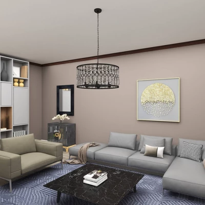 Metal Crystal Embellishments 6 Light Chandelier With Link Style Chain Black - Olivia & May 12 Metal Crystal Embellishments 6 Light Chandelier With Link Style Chain Black - Olivia & May - Image 10