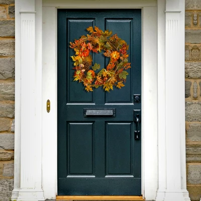 National Tree Company Artificial Autumn Wreath, Decorated With Pumpkins, Pinecones, Berry Clusters, Maple Leaves, Autumn Collection, 24 In 3 National Tree Company Artificial Autumn Wreath, Decorated With Pumpkins, Pinecones, Berry Clusters, Maple Leaves, Autumn Collection, 24 In