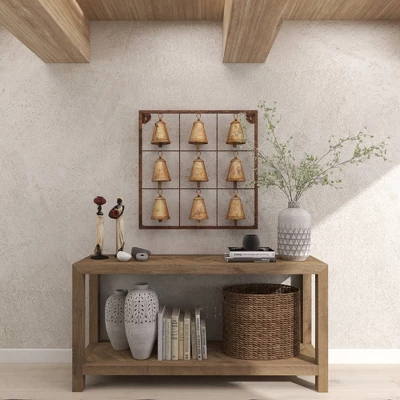 Metal Bell Square Frame Wall Decor Brass - Olivia & May 12 Metal Bell Square Frame Wall Decor Brass - Olivia & May - Image 10