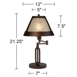 Franklin Iron Works Samuel Industrial Desk Lamp 21 1/4" High Bronze Swing Arm With USB Charging Port Natural Mica Shade For Bedroom Living Room House -Finest Home Decoration GUEST 772966f9 8ca0 467a b7df f0b6b684d786
