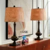 Franklin Iron Works Ross Rustic Farmhouse Table Lamps 27" Tall Set Of 2 Bronze With USB Charging Port Faux Leather Drum Shade For Living Room Desk -Finest Home Decoration GUEST 774b76b3 58f7 4e6e bc04 3b4a7c84e2cd