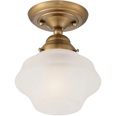 Regency Hill Schoolhouse Floating Modern Farmhouse Ceiling Light Semi Flush Mount Fixture 7" Wide Brass White Glass Shade For Bedroom Living Room Home 6 Regency Hill Schoolhouse Floating Modern Farmhouse Ceiling Light Semi Flush Mount Fixture 7" Wide Brass White Glass Shade For Bedroom Living Room Home - Image 4