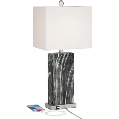 360 Lighting Connie Modern Table Lamps Set Of 2 25" High Black Faux Marble With USB Charging Ports White Rectangular Shade For Living Room House Desk 4 360 Lighting Connie Modern Table Lamps Set Of 2 25" High Black Faux Marble With USB Charging Ports White Rectangular Shade For Living Room House Desk - Image 2