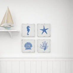 Set Of 4 Metal Sea Horse Speckled Wall Decors With Starfish Shell And Coral Designs Cream - Olivia & May -Finest Home Decoration GUEST 7d87d0a9 2ff7 420e 8540 55c20d499315