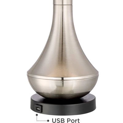 360 Lighting Simon Modern Table Lamps 25 1/2" High Set Of 2 Brushed Nickel With USB Charging Port Blue Hardback Drum Shade For Bedroom Nightstand Desk 4 360 Lighting Simon Modern Table Lamps 25 1/2" High Set Of 2 Brushed Nickel With USB Charging Port Blue Hardback Drum Shade For Bedroom Nightstand Desk - Image 2