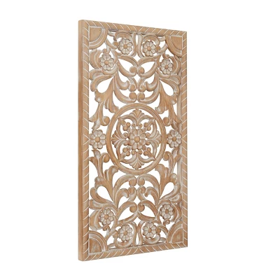 Wood Floral Intricately Carved Wall Decor Brown - Olivia & May 7 Wood Floral Intricately Carved Wall Decor Brown - Olivia & May - Image 5