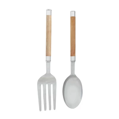 Set Of 2 Aluminum Utensils Spoon And Fork Wall Decors - Olivia & May 3 Set Of 2 Aluminum Utensils Spoon And Fork Wall Decors - Olivia & May