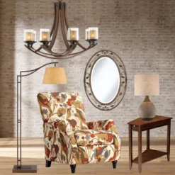 Franklin Iron Works Tahoe Rustic Industrial Downbridge Arc Floor Lamp 60" Tall Bronze Metal Faux Leather Empire Shade For Living Room Reading Bedroom -Finest Home Decoration GUEST 7f0f79ac efc3 4b81 90e5 eb3bf86d5c55