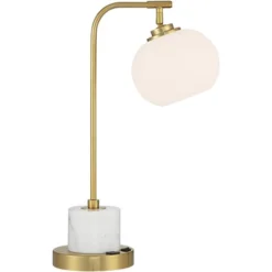 Possini Euro Design Barclay Modern Desk Lamp 23" High Warm Gold With USB Charging Port Frosted Glass Shade For Bedroom Living Room Bedside Office Kids -Finest Home Decoration GUEST 801a9ae9 4bf4 4108 b355 54d9bc7e2308