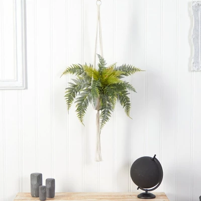 Nearly Natural 25-in Fern Hanging Artificial Plant In Decorative Basket 4 Nearly Natural 25-in Fern Hanging Artificial Plant In Decorative Basket - Image 2