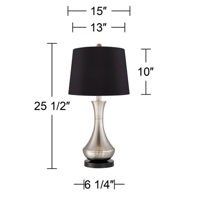 360 Lighting Simon Modern Table Lamps 25 1/2" High Set Of 2 Brushed Nickel With USB Charging Port Black Faux Silk Drum Shade For Bedroom Office Desk 6 360 Lighting Simon Modern Table Lamps 25 1/2" High Set Of 2 Brushed Nickel With USB Charging Port Black Faux Silk Drum Shade For Bedroom Office Desk - Image 4