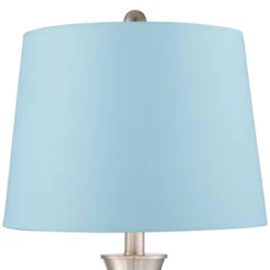 360 Lighting Simon Modern Table Lamps 25 1/2" High Set Of 2 Brushed Nickel With USB Charging Port Blue Hardback Drum Shade For Bedroom Nightstand Desk