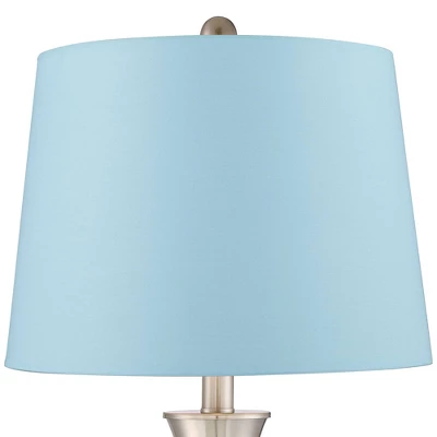 360 Lighting Simon Modern Table Lamps 25 1/2" High Set Of 2 Brushed Nickel With USB Charging Port Blue Hardback Drum Shade For Bedroom Nightstand Desk 3 360 Lighting Simon Modern Table Lamps 25 1/2" High Set Of 2 Brushed Nickel With USB Charging Port Blue Hardback Drum Shade For Bedroom Nightstand Desk