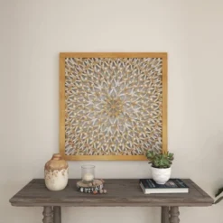 Wood Floral Handmade Intricately Carved Wall Decor With Mandala Design Light Brown - Olivia & May -Finest Home Decoration GUEST 816e75ad d0a9 4601 a6f3 5917746c7cb1