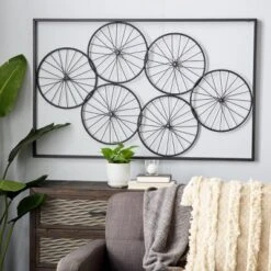 Metal Bike Wheels Wall Decor With Black Frame Black - Olivia & May -Finest Home Decoration GUEST 8232895a a790 4981 9e22 a0112f5750a5