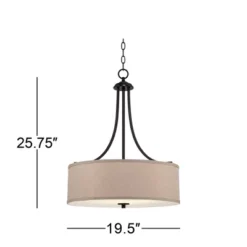 Franklin Iron Works Oil Rubbed Bronze Pendant Chandelier 19 1/2" Wide Farmhouse Rustic Oatmeal Linen Drum Shade Fixture For Dining Room Kitchen Island -Finest Home Decoration GUEST 82d9cc0b 009f 4c96 94e7 209bbe5571a8