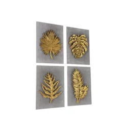 Set Of 4 Cement Leaf Framed 3D Wall Decors Gold - Olivia & May -Finest Home Decoration GUEST 8374c4f3 3828 4a71 aeee f5562e39066b