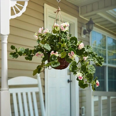 Nature Spring Faux Pink Geranium Hanging Flower Arrangement 3 Nature Spring Faux Pink Geranium Hanging Flower Arrangement