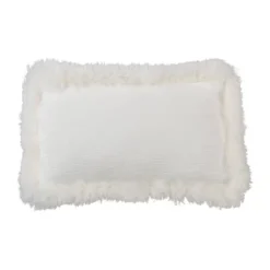 12"x20" Oversize Luxurious Linen Poly Filled With Plush Lamb Fur Border Lumbar Throw Pillow - Saro Lifestyle -Finest Home Decoration GUEST 88425784 f236 4c0d 9cfe ecbf07ed5b94