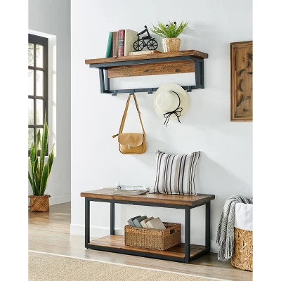 Claremont Rustic Wood Coat Hook With Shelf Dark Brown - Alaterre Furniture 8 Claremont Rustic Wood Coat Hook With Shelf Dark Brown - Alaterre Furniture - Image 6