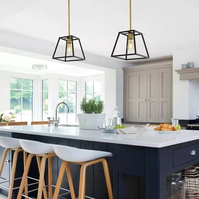 9.25" 1-Light Girard Farmhouse Industrial Iron LED Pendant Black/Brass Gold - JONATHAN Y 5 9.25" 1-Light Girard Farmhouse Industrial Iron LED Pendant Black/Brass Gold - JONATHAN Y - Image 3