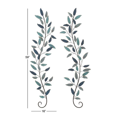 Metal Leaf Wall Decor Set Of 2 Turquoise - Olivia & May 4 Metal Leaf Wall Decor Set Of 2 Turquoise - Olivia & May - Image 2