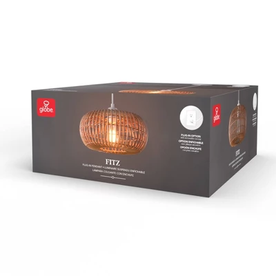 Fitz 1-Light Plug-In Or Hardwire Rattan Shade Pendant Lighting - Globe Electric 3 Fitz 1-Light Plug-In Or Hardwire Rattan Shade Pendant Lighting - Globe Electric