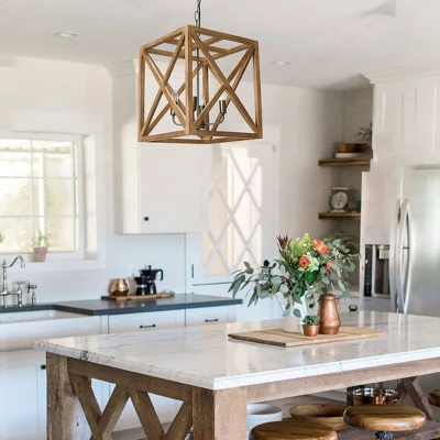 Metal/Wood Chandelier Natural Brown - Storied Home 7 Metal/Wood Chandelier Natural Brown - Storied Home - Image 5