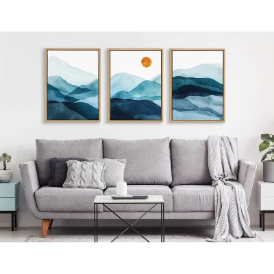 (Set Of 3) 18" X 24" Sylvie Blue Mountain Range Framed Canvas Set Natural - Kate & Laurel All Things Decor 6 (Set Of 3) 18" X 24" Sylvie Blue Mountain Range Framed Canvas Set Natural - Kate & Laurel All Things Decor - Image 4