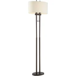 Franklin Iron Works Roscoe Modern Floor Lamp Standing 62" Tall Oil Rubbed Bronze Twin Pole White Drum Shade For Living Room Bedroom Office House Home -Finest Home Decoration GUEST 8d8769d5 c118 4735 930d abf5cb18c30a