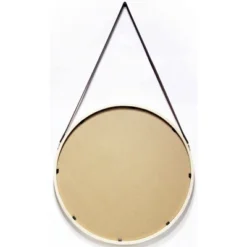 16" Pinewood Farmhouse Round Hanging Wall Mirror With Frame Leather Strap - Infinity Instruments
