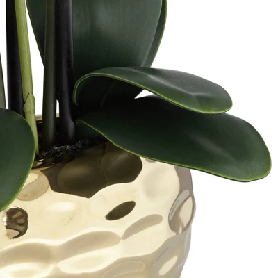 Dahlia Studios Potted Faux Artificial Flowers Realistic White Phalaenopsis Orchid In Gold Ceramic Pot Home Decoration 23" High 5 Dahlia Studios Potted Faux Artificial Flowers Realistic White Phalaenopsis Orchid In Gold Ceramic Pot Home Decoration 23" High - Image 3