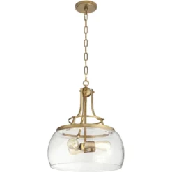 Franklin Iron Works Charleston Warm Brass Pendant Chandelier 16" Wide Modern LED Clear Seedy Glass 3-Light Fixture For Dining Room Home Kitchen Island -Finest Home Decoration GUEST 900b7bf1 ed8a 40d9 8f48 f18f03188a29