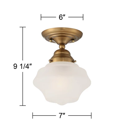 Regency Hill Schoolhouse Floating Modern Farmhouse Ceiling Light Semi Flush Mount Fixture 7" Wide Brass White Glass Shade For Bedroom Living Room Home 7 Regency Hill Schoolhouse Floating Modern Farmhouse Ceiling Light Semi Flush Mount Fixture 7" Wide Brass White Glass Shade For Bedroom Living Room Home - Image 5