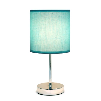 11.81" Traditional Petite Metal Stick Bedside Table Desk Lamp In Chrome With Fabric Shade Blue - Creekwood Home 7 11.81" Traditional Petite Metal Stick Bedside Table Desk Lamp In Chrome With Fabric Shade Blue - Creekwood Home - Image 5