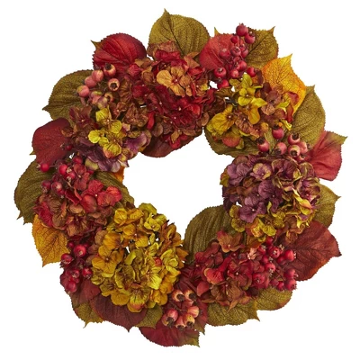 Nearly Natural 24” Fall Hydrangea Wreath 3 Nearly Natural 24” Fall Hydrangea Wreath