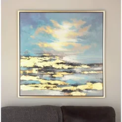 Canvas Geode Landscape Framed Wall Art With Gold Frame Blue - Olivia & May