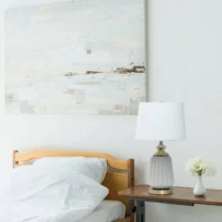 25" Classic Fluted Ceramic/Metal Table Lamp With Fabric Shade Gray/White - Lalia Home -Finest Home Decoration GUEST 94eaca27 0101 49c5 a166 1ce3b0b6337f