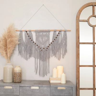 Cotton Macrame Intricately Handmade Weaved Wall Decor With Beaded Fringe Tassels - Olivia & May 8 Cotton Macrame Intricately Handmade Weaved Wall Decor With Beaded Fringe Tassels - Olivia & May - Image 6