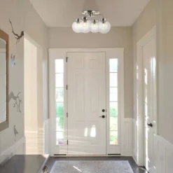 18" 4-Light Piper Farmhouse Rustic Iron/Glass LED Semi Flush Mount Nickel/Clear - JONATHAN Y -Finest Home Decoration GUEST 96676dc3 db2f 44af 92a8 8e052679df65